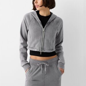 Bershka grey zip up cropped hoodie large